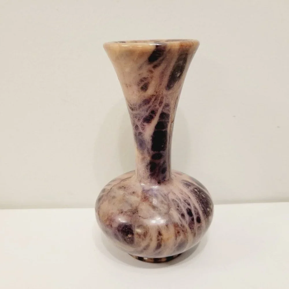 Vintage Pier 1 Imports Multi Purple Whites Swirl Marble Stone Bud Vase